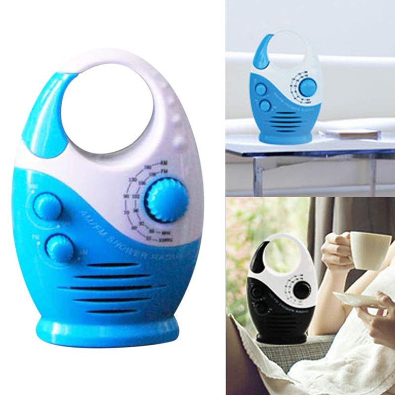 HONUTIGE Waterproof Shower Radio, Splash Proof AM/FM Radio with Top Handle for Bathroom Outdoor Use - Built-in Speaker & Adjustable Volume(Blue and White) - Image 5